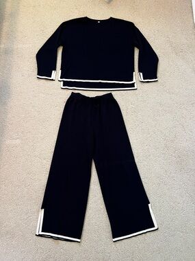 Zara Black and White trim sweater pant set